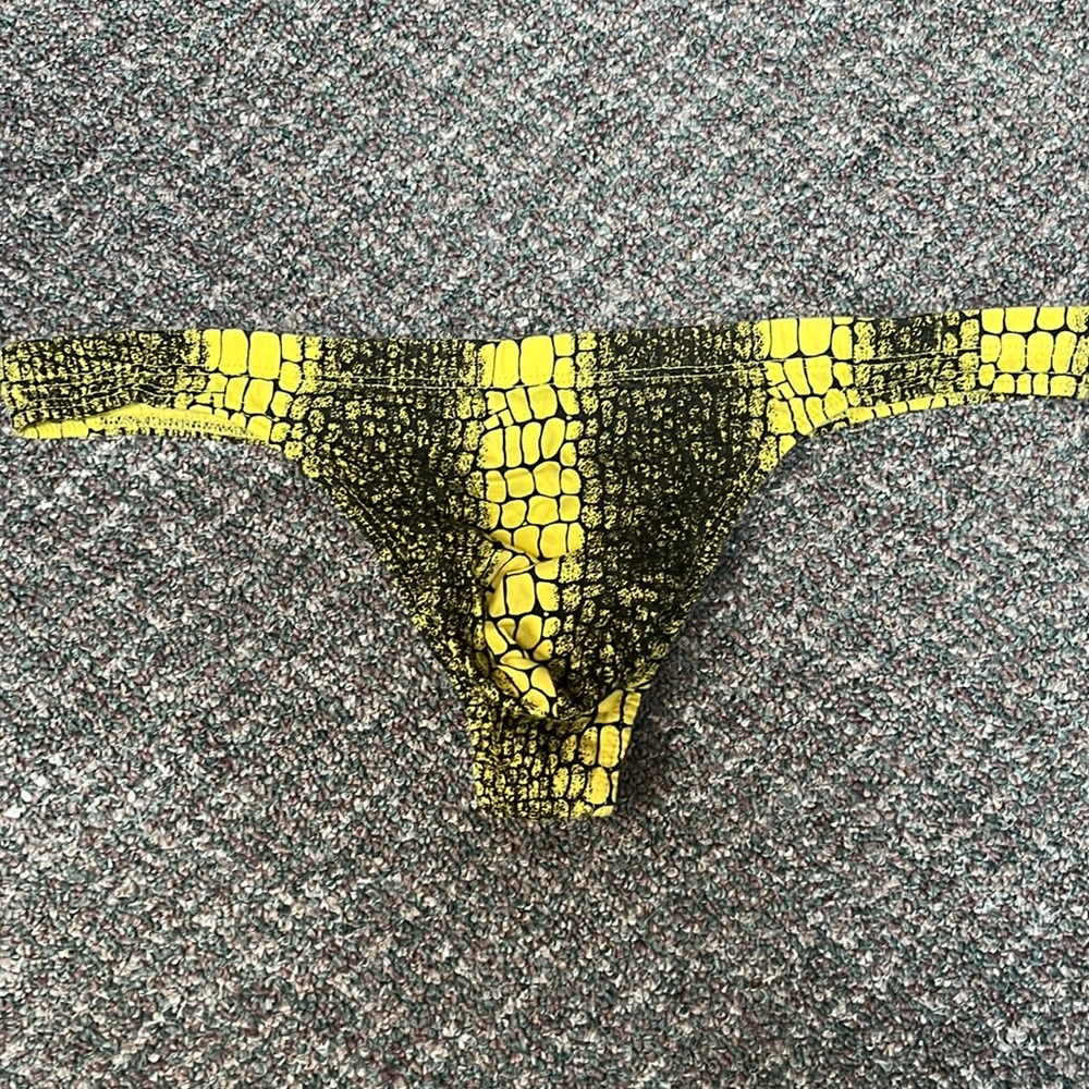 Vintage old stuck yellow thong large